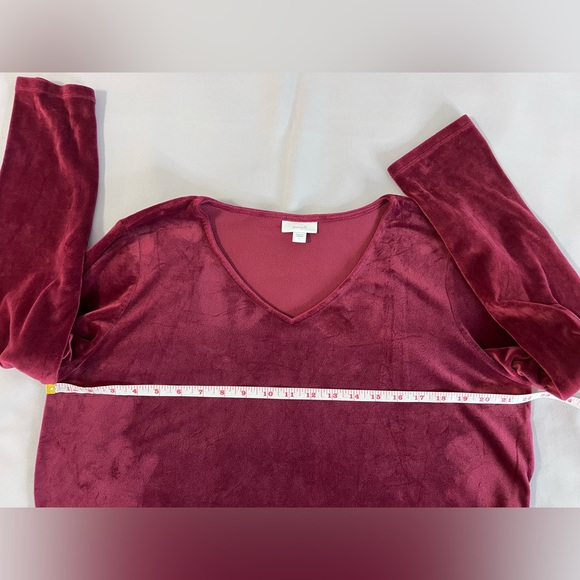 Pure J Jill Sz Large Bordeaux Velour Velvet Tunic V-Neck Long Sleeve Stretch - Picture 6 of 10